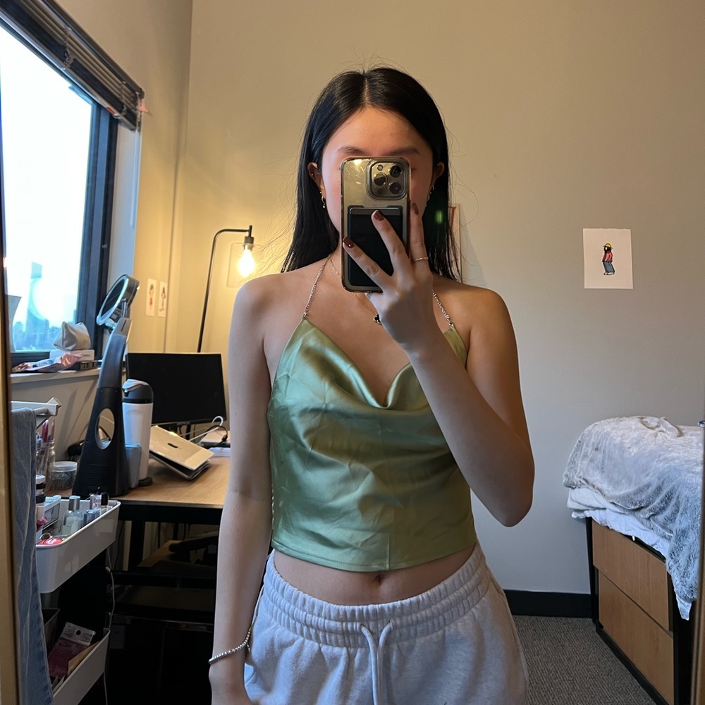 Satin Green Going-Out Tank Top